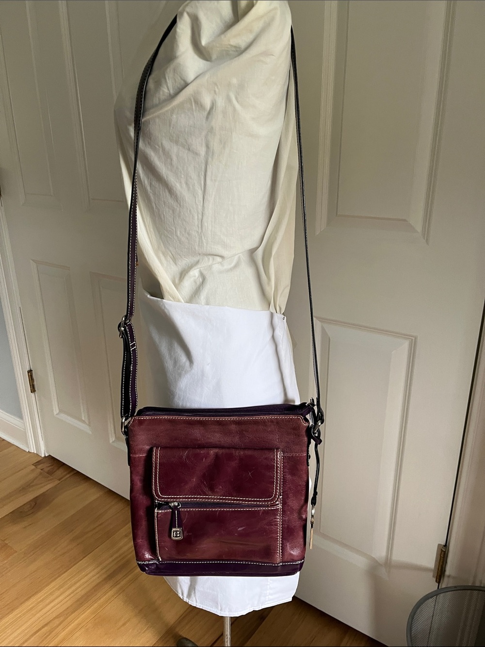Giani Bernini Leather Crossbody Bag - Burgundy/Purple